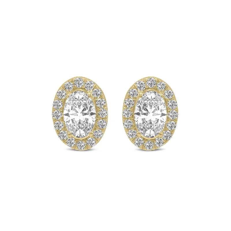 Marquee 1.50 Carat TW Oval Shape Lab Grown Diamond Halo Earrings in 14K Yellow Gold