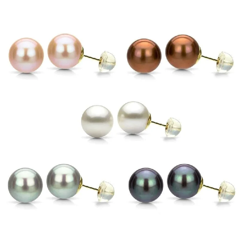 DaVonna 14k Gold Perfect Round Akoya Pearl Stud Earrings (6 mm )(Case of 5)