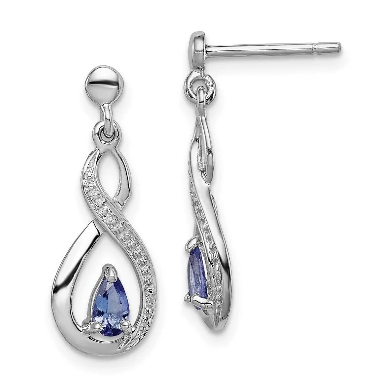 Curata 925 Sterling Silver Dangle Polished Post Earrings Tanzanite and Diamond Earrings - 21x8mm Wide