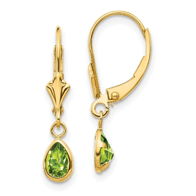 Curata 14k Yellow Gold Bezel Polished Leverback Peridot Earrings August 23x4mm