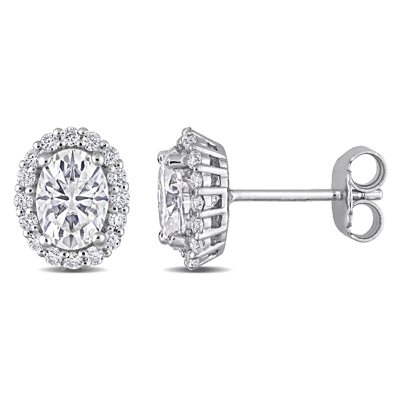 Miadora 2 1/3ct DEW Moissanite Oval Halo Stud Earrings in Sterling Silver