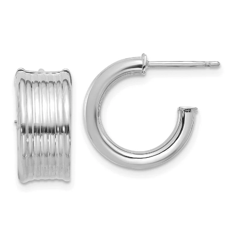 Curata 14k White Gold Polished and Grooved J hoop Post Earrings - 15.63x15.66mm